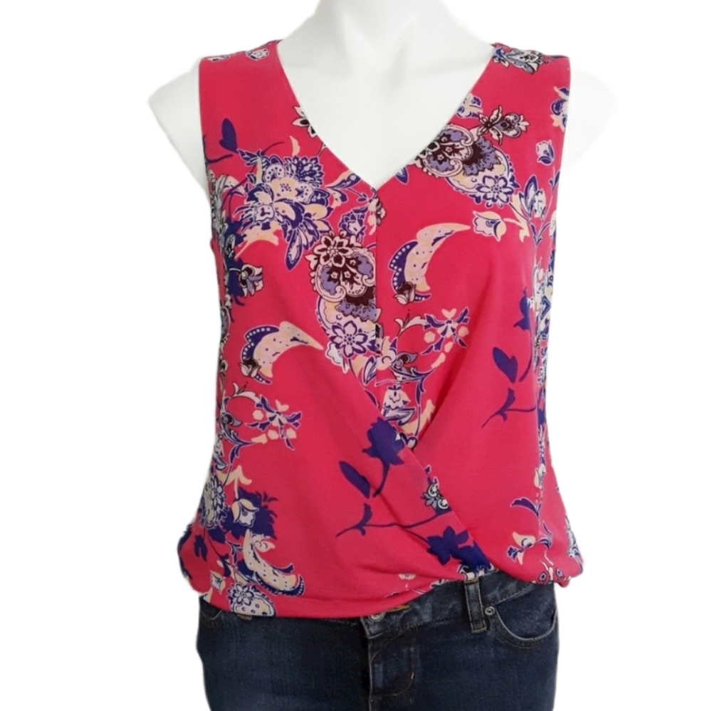 Dana Buchman Floral Sleeveless Draped Blouse EUC sz S